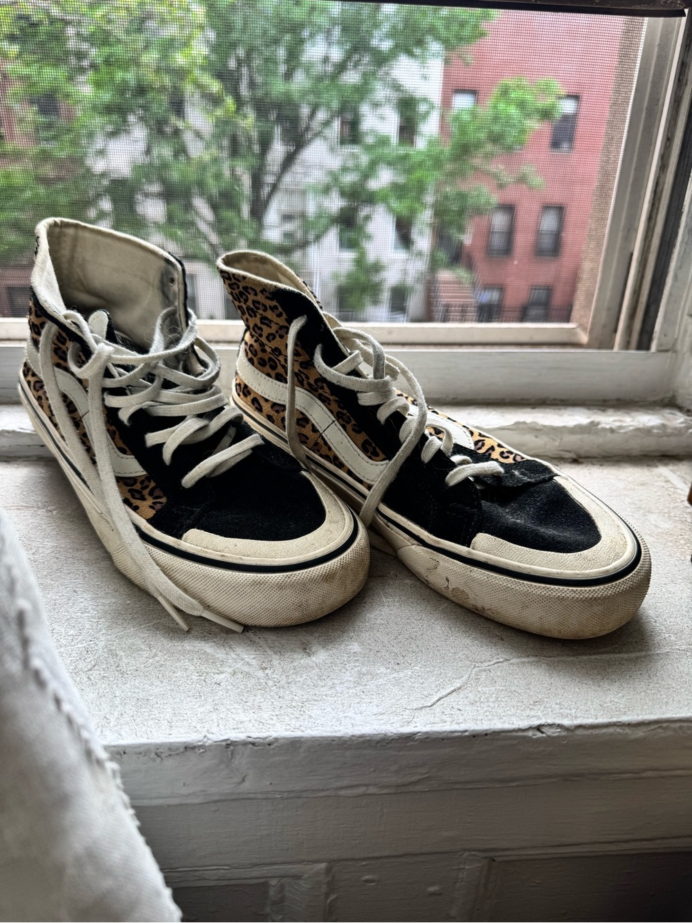 Vans Leopard Print Sk8-Hi Sneakers in Black and Tan